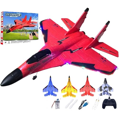 GUSHE ZY 530 Pro Rc Plane, ZY 530 RC Flugzeug, 2.4 Ghz Ferngesteuertes Flugzeug, Flugzeuge Modell Spielzeug mit Farbigen Lichtern, Schaumstoff RC Flugzeuge für Anfänger, Kinder und Erwachsene (Rot) von GUSHE