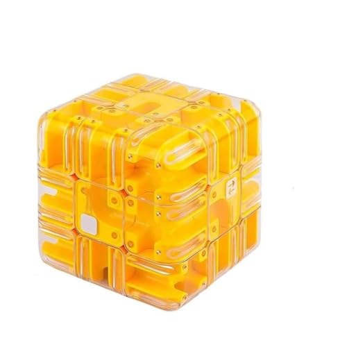 Großer 3D-Puzzle-Labyrinth-Würfel - Fesselndes Denksportspielzeug,Large Labyrinth 3D Puzzles Maze Cube,Komplexes Puzzle mit Rollenden Kugeln,3x3 Kugelwürfel Spiele für Kinder Erwachsene (Gelb) von GUSHE