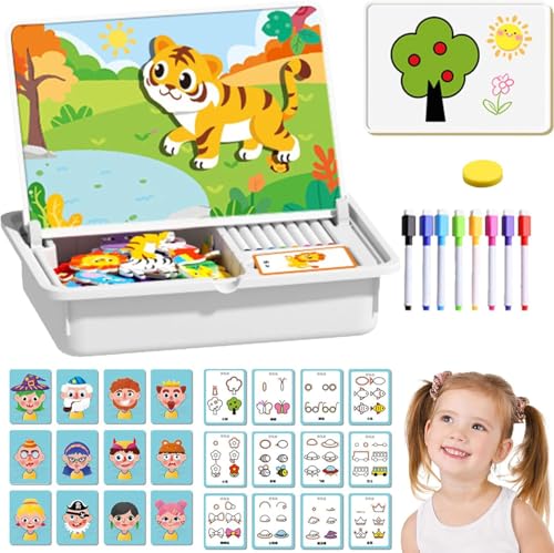 Magnetic Puzzles Face Dress up Travel Game, Magnetpuzzles Gesicht Dress up-Reisespiel, Magnetisches Puzzle für Kinder, lustige Kühlschrankmagnete, Doppelseitige Lernspielzeug für Mädchen Jungen (C) von GUSHE