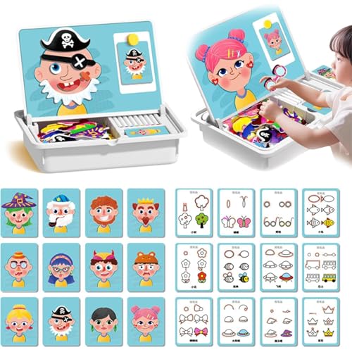 Magnetic Puzzles Face Dress up Travel Game, Magnetpuzzles Gesicht Dress up-Reisespiel, Magnetisches Puzzle für Kinder, lustige Kühlschrankmagnete, Doppelseitige Lernspielzeug für Mädchen Jungen (A) von GUSHE