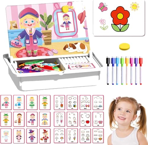 Magnetic Puzzles Face Dress up Travel Game, Magnetpuzzles Gesicht Dress up-Reisespiel, Magnetisches Puzzle für Kinder, lustige Kühlschrankmagnete, Doppelseitige Lernspielzeug für Mädchen Jungen (B) von GUSHE