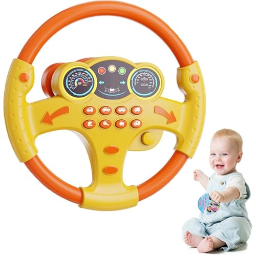 Musical Steering Wheel Toy, Lenkrad Kinder Spielzeug, Simulierter tragbarer Fahr Lenkrad Mit Licht Und Musik, Interaktives Lenkrad Lernspielzeug, Spielzeuglenkrad für Kleinkinder Kinder (Gelb) von GUSHE