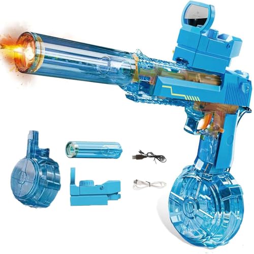 Splasher X Water Gun, Elektrische Wasserpistolen mit Licht, Automatische Wasserspritzpistolen mit Schalldämpfer, Sommer Wasserpistole Spielzeug für Pool Strand für Kinder und Erwachsene (Blau) von GUSHE