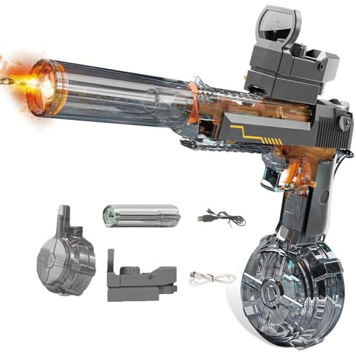 Splasher X Water Gun, Elektrische Wasserpistolen mit Licht, Automatische Wasserspritzpistolen mit Schalldämpfer, Sommer Wasserpistole Spielzeug für Pool Strand für Kinder und Erwachsene (Grau) von GUSHE