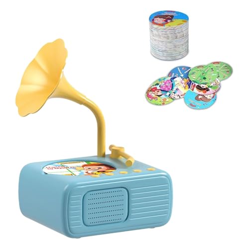 Sweako Kids Phonograph with 96 Cards, Kinder Grammophon mit 96 Karten, Musikspieler Spielzeug, Maschine zur frühkindlichen Bildung für Kinder, interaktives Plattenspieler für Kleinkinder (Blau) von GUSHE