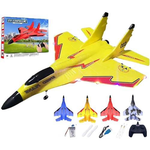 ZY 530 Pro Rc Plane, ZY 530 RC Flugzeug, 2.4 Ghz Ferngesteuertes Flugzeug, Flugzeuge Modell Spielzeug mit Farbigen Lichtern, Schaumstoff RC Flugzeuge für Anfänger, Kinder und Erwachsene (Gelb) von GUSHE