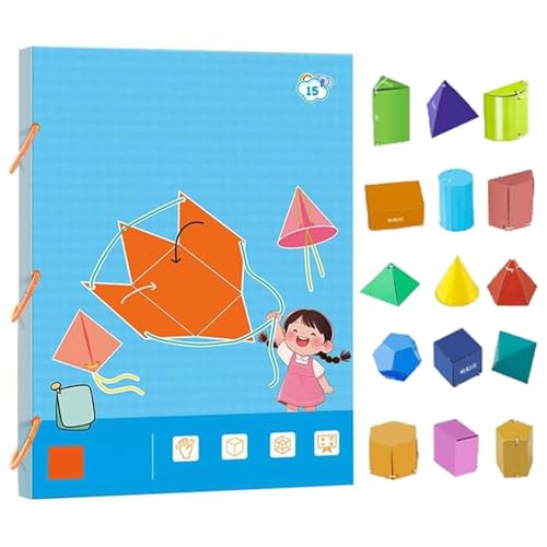 Ziehschnur 3D-Geometrie Lernbuch, 3D-Geometrie-Lernbuch mit Kordelzug, Interaktives Geometrie-Lernset mit 9/12/15 Modelle, Geometrie Buch für Kinder, 3D Geometrie Lernbuch für Anfänger (B) von GUSHE