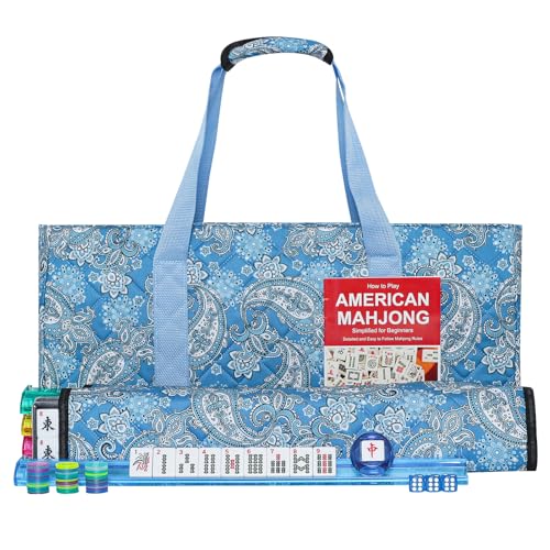 GUSTARIA American Mahjong Spielset, 166 hochwertige weiße Spielsteine, 4 All-in-One-Farb-Rack/Drücker, Mahjong-Fliesen-Set mit hellblauer bedruckter Tragetasche GUSTARIA American Mahjong Spielset, 166 hochwertige weiße Spielsteine, 4 All-in-One-Farb-Rack/Drücker, Mahjong-Fliesen-Set mit hellblauer bedruckter Tragetasche von GUSTARIA