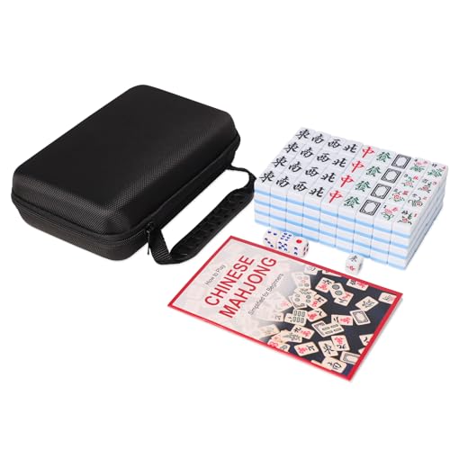 GUSTARIA Chinesisches Mini-Mahjong-Set, 144 blaue Fliesen mit kleiner Größe (2,3 cm), tragbare Tragetasche für Reisen und Spaß von GUSTARIA