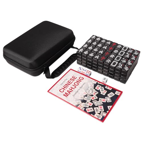 GUSTARIA Mini-Mahjong-Set, chinesisches Mahjong-Spielset mit 144 schwarzen Spielsteinen (2,3 cm), schwarze Tragetasche, tragbar und leicht für Reisen von GUSTARIA