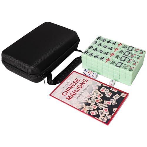 GUSTARIA Mini-Reise-Mahjong-Set, chinesische Mahjong-Fliesen-Set mit 144 grünen Spielsteinen (2,3 cm), eine schwarze Tragetasche, tragbares Mah Jongg-Set von GUSTARIA