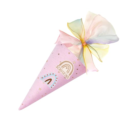 Geschwister Schultüte, kleine Tüte Geschenkverpackung, Einschulung Schultüten mit Schmetterlingsknoten, Jungen Mädchen Zuckertüte Tasche, Schultüten zum Befüllen, Schultüte Regenbogen 49cm (Rosa) von GUSXPPD