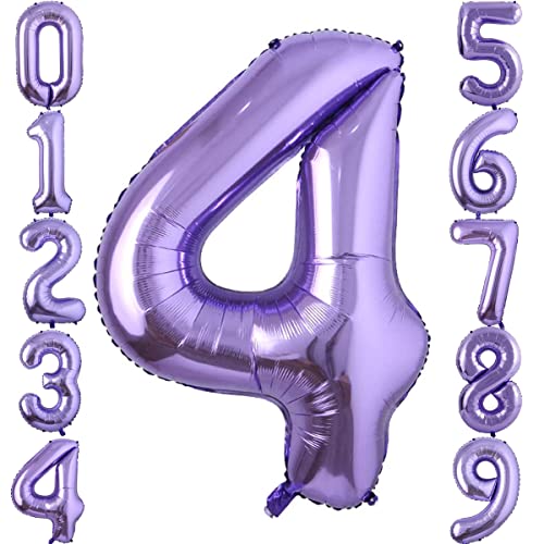 100cm Lila 4 Luftballon Zahl 4 Folienballon zum Geburtstag Fliegt Mit Helium Folienballon Geburtstagsdeko Ballon Zahl Deko zum Geburtstag (Lila, Zahl 4) von GUTCOOL