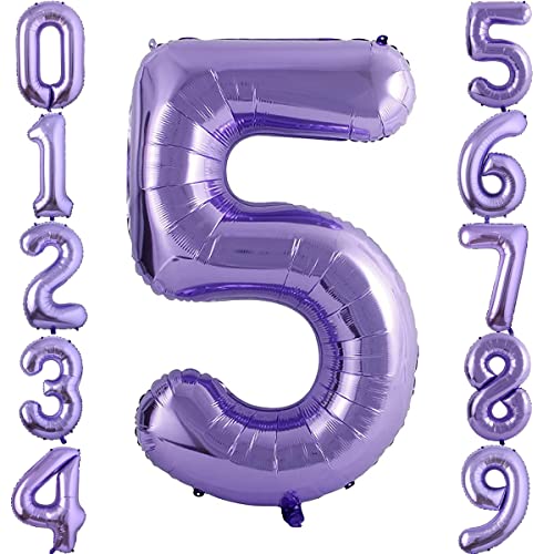 100cm Lila 5 Luftballon Zahl 5 Folienballon zum Geburtstag Fliegt Mit Helium Folienballon Geburtstagsdeko Ballon Zahl Deko zum Geburtstag (Lila, Zahl 5) von GUTCOOL