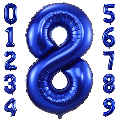 blau luftballon zahl 8 zum geburtstag fliegt mit helium folienballon 40" 100cm XXL Riesen geburtstagsdeko ballon zahl deko zum geburtstag (Zahl 8) von GUTCOOL