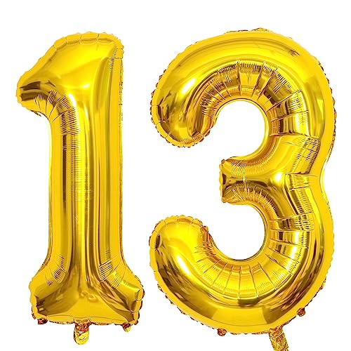 Gold Luftballon 13. Geburtstag Zahl 13 XXL Riesen Folienballon 100cm Geburtstagsdeko Mädchen Junge Ballon Zahl Deko zum Geburtstag von GUTCOOL