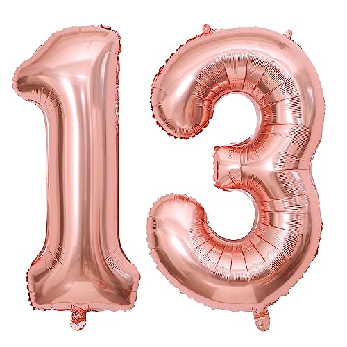 Roségold Luftballon 13 Geburtstag 100cm Riesen Folienballon Zahl 13 Geburtstagsdeko Mädchen Frau Ballon Zahl Deko zum Geburtstag. Fliegt mit Helium. von GUTCOOL