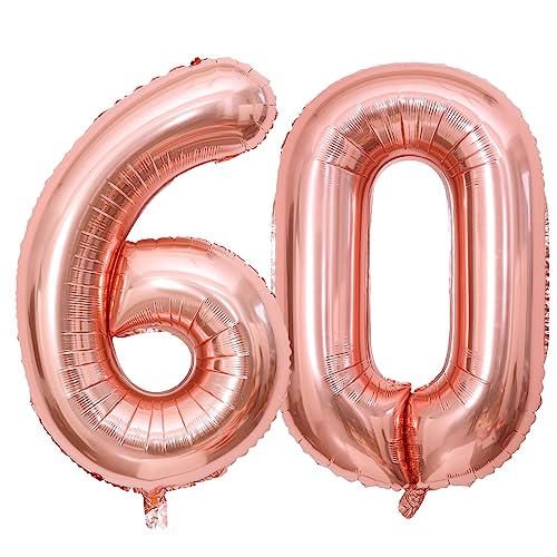 Roségold Luftballon 60 Geburtstag 100cm Riesen Folienballon Zahl 60 Geburtstagsdeko Mädchen Frau Ballon Zahl Deko zum Geburtstag. Fliegt mit Helium. von GUTCOOL
