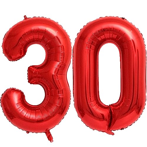 Luftballon 30. Geburtstag Zahl 30 Rot XXL Riesen Folienballon 100cm Geburtstagsdeko Frau Ballon Zahl Deko zum Geburtstag. Fliegt mit Helium. (Rot, Zahl 30) von GUTCOOL