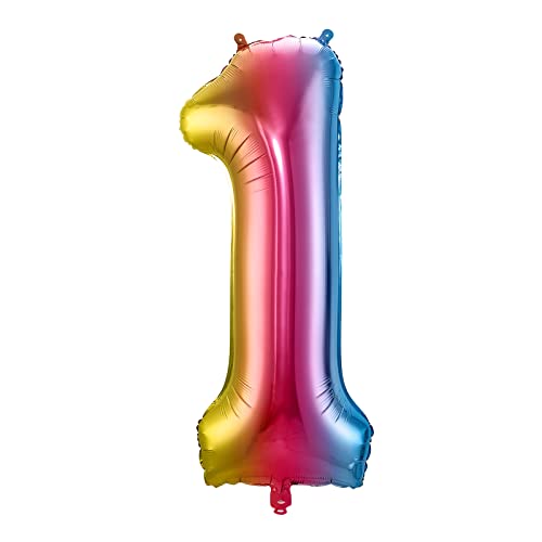 Luftballon 1. Geburtstag Zahl 1 Regenbogen XXL Riesen Folienballon 100cm Jungen Mädchen Geburtstagsdeko Ballon Zahl Deko zum Geburtstag (Regenbogen, Zahl 1) von GUTCOOL