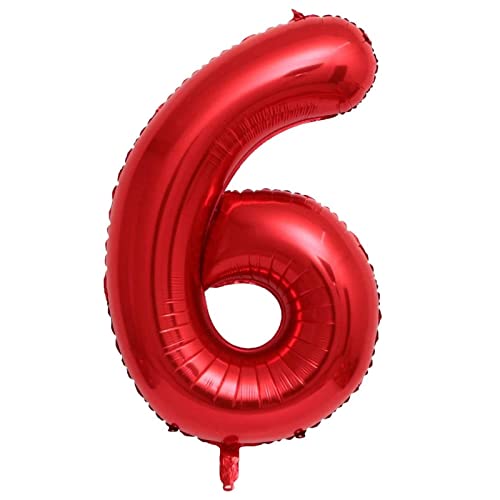 Luftballon 6. Geburtstag Zahl 6 Rot XXL Riesen Folienballon 100cm Geburtstagsdeko Mädchen Frau Ballon Zahl Deko zum Geburtstag. Fliegt mit Helium. (Rot, Zahl 6) von GUTCOOL
