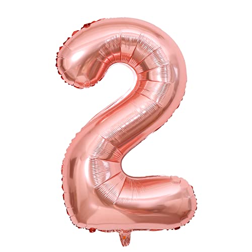 Luftballon Geburtstag Zahl 2 Roségold XXL Riesen Folienballon 100cm Geburtstagsdeko Mädchen Frau Ballon Zahl Deko zum Geburtstag. Fliegt mit Helium. (Roségold, Zahl 2) von GUTCOOL