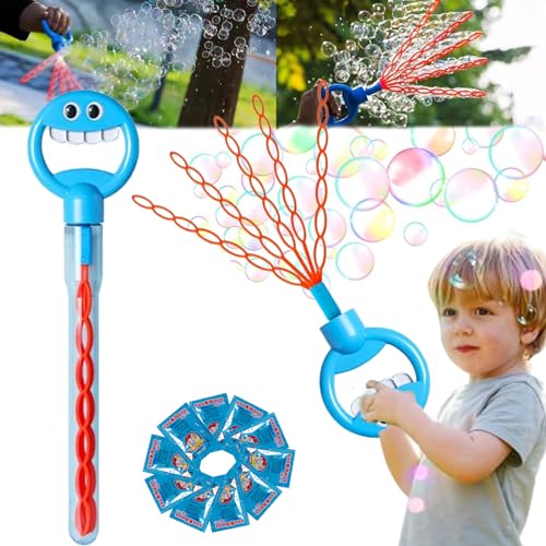 32 Hole Smiling Face Bubble Stick with Bubbles Refill,Smiling Face Bubble Wand,Bubble Wands for Kids,2024 New Children's Bubble Wand Toy,Bubble Machine for Summer Toy (Blue) von GUUIESMU