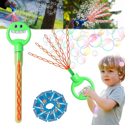 32 Hole Smiling Face Bubble Stick with Bubbles Refill,Smiling Face Bubble Wand,Bubble Wands for Kids,2024 New Children's Bubble Wand Toy,Bubble Machine for Summer Toy (Green) von GUUIESMU