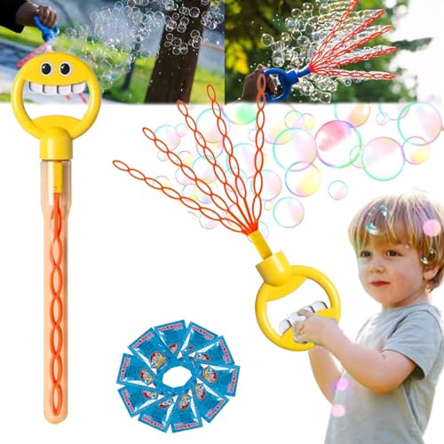32 Hole Smiling Face Bubble Stick with Bubbles Refill,Smiling Face Bubble Wand,Bubble Wands for Kids,2024 New Children's Bubble Wand Toy,Bubble Machine for Summer Toy (Yellow) von GUUIESMU