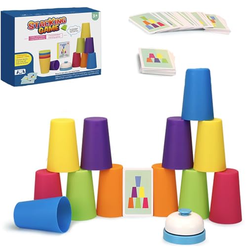 GUUIESMU Stapelbecher Spiel,tassen Stapeln Spiel,Spielzeug Zum Stapeln Von Bechern,12 Speed Tassen Und 54 Karten,Geschwindigkeit Training Spiele (A1) von GUUIESMU