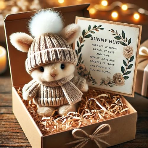 Petsboro,Mini Bunny Hug Cute Easter Gift,mini Bunny Plush,Bunny Stuffed Animal Sets, Plush Pocket Hug Rabbit with Knitted Hat and Pom Pom,Gift for Teachers, Friends - Includes Box and Card (d-1) von GUUIESMU