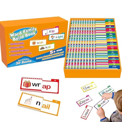 30 Lesen und Reimflip -Bücher, Wortfamilien Flash -Karten, ABC -Vokabular -Flash -Karten, Word -Familie Build -Buch, Sichtwörter, Buchstabengeräusche, lehrreiches Lesenspiele (1set) von GUUZETU