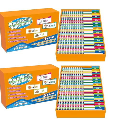 30 Lesen und Reimflip -Bücher, Wortfamilien Flash -Karten, ABC -Vokabular -Flash -Karten, Word -Familie Build -Buch, Sichtwörter, Buchstabengeräusche, lehrreiches Lesenspiele (2set) von GUUZETU