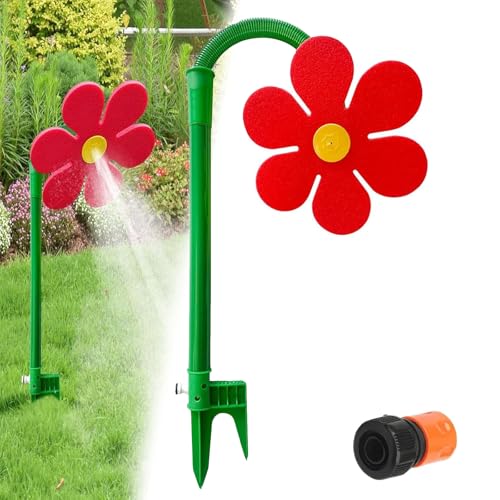 Crazy Daisy Sprinkler, verrückter Tanzender Blumenwassersprinkler, 360 ° rotierende Sonnenblumen -Garten -Bewässerungsinstrument, dekorative Daisy -Rasensprinker, für Haustiere Spielen (Red) von GUUZETU