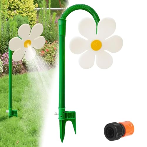 Crazy Daisy Sprinkler, verrückter Tanzender Blumenwassersprinkler, 360 ° rotierende Sonnenblumen -Garten -Bewässerungsinstrument, dekorative Daisy -Rasensprinker, für Haustiere Spielen (White) von GUUZETU