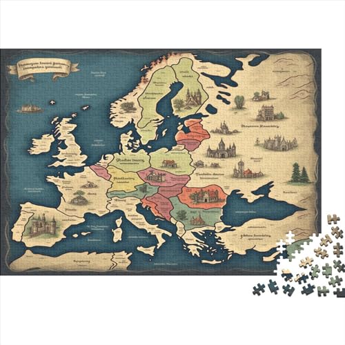 Karte von Europa Puzzle 1000 Teile Für Erwachsene Und Kinder Ab 14 Jahrenfür Stressabbauer Puzzlespiel Erwachsenen Puzzlespiel Puzzel 1000pcs (75x50cm) von GUYDZOOM