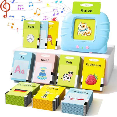 GUYUCOM Kinderspielzeug ab 2 Jahre, Sprechende Lernkarten Deutsch,194 Blätter Lernkarten 388 Wörter für Deutsch Lernen, Spielzeug für Mädchen und Jungen 2 3 4 5 6 Jahre (Blau) von GUYUCOM