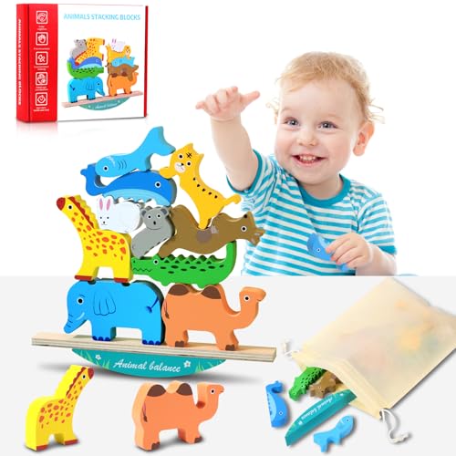 GUYUWE Stapelspiel ab 2 3 4 5 Jahre Tier Stapelspielzeug Montessori Spielzeug aus Holz Geschenke für Kinder Pädagogisches (Tier) von GUYUWE