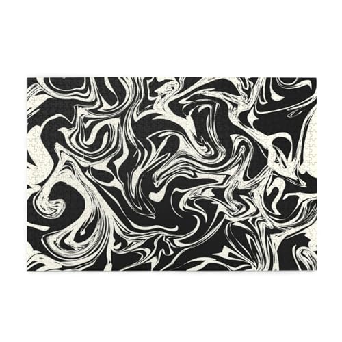 Abstraktes Wellenmuster aus schwarzem und weißem Marmor, Puzzles 1000 Teile Holzpuzzle Spielzeug Familienspiel Wanddekoration von GVCXCSGE