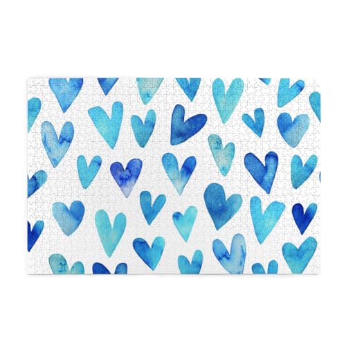 Blaues Herz, elegant, romantisch, einzigartig, Puzzles 1000 Teile Holzpuzzle Spielzeug Familienspiel Wanddekoration von GVCXCSGE