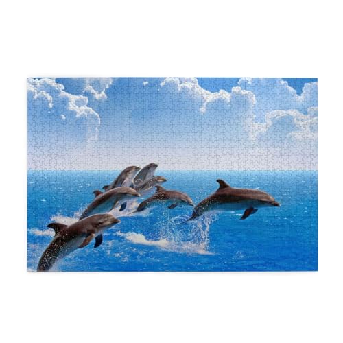 Einzigartiger 3D-Tier-Delphin-Druck, Puzzles 1000 Teile Holzpuzzle Spielzeug Familienspiel Wanddekoration von GVCXCSGE
