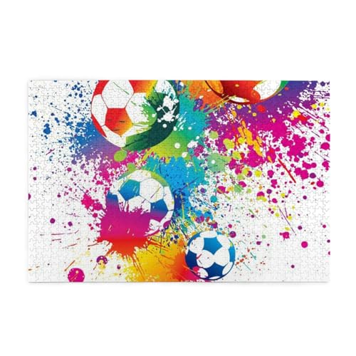 Farbige Spritzer überall im Fußball, Puzzles 1000 Teile Holzpuzzle Spielzeug Familienspiel Wanddekoration von GVCXCSGE