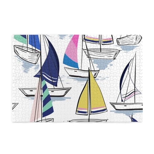 Handgezeichnete Skizze Segelboote, Puzzles 1000 Teile Holzpuzzle Spielzeug Familienspiel Wanddekoration von GVCXCSGE