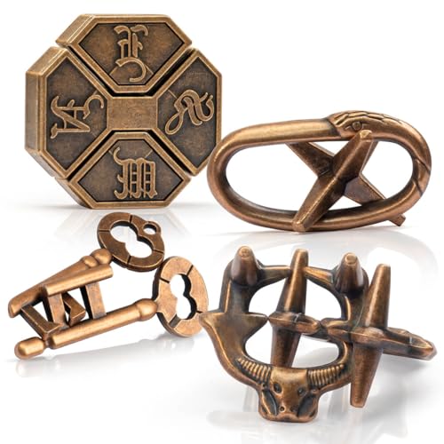 GVKES Fun Metal Brain Teaser Puzzle Games – 4 3D-Spielzeuge für mentale Erwachsene – Teen IQ Insight Challenge – Logikpädagogisches Geschenk (mit Aufbewahrungsbox und Anleitung) von GVKES