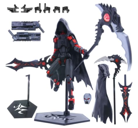 Dark Warrior Action Figur mit Zubehör Poseierbare Modellbauspielzeug Figur mit Waffen Umhang und Displayständer für Sammler Kinder und Fantasy Fans (Schwarz Rot) von GVMJHYK