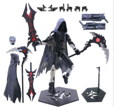 Dark Warrior Action Figur mit Zubehör Poseierbare Modellbauspielzeug Figur mit Waffen Umhang und Displayständer für Sammler Kinder und Fantasy Fans (schwarz Silber) von GVMJHYK