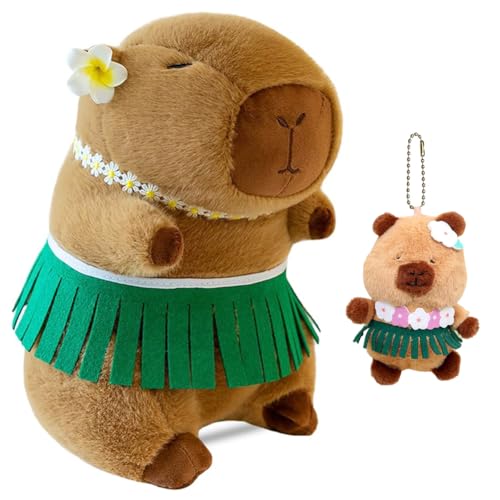 GVMJHYK Capybara Kuscheltier Set Plüschfigur mit Schlüsselanhänger Geburtstagshut Kawaii Geschenk für Kinder Mädchen Jungen Dekoration Sofa Bett Tierliebhaber (Braun) von GVMJHYK