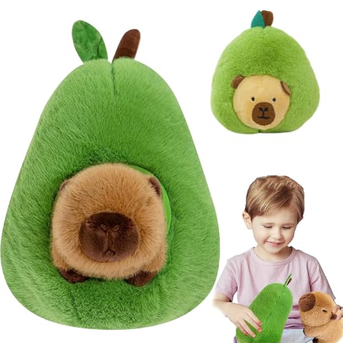 GVMJHYK Capybara Kuscheltier Set Plüschfigur mit Schlüsselanhänger Geburtstagshut Kawaii Geschenk für Kinder Mädchen Jungen Dekoration Sofa Bett Tierliebhaber (Grün) von GVMJHYK