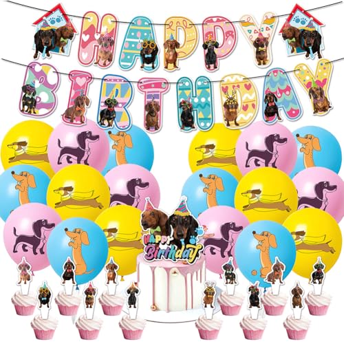 GVMJHYK Dackel Geburtstag Party Deko Set mit Happy Birthday Banner Luftballons Kuchentopper Cupcake Topper Niedliche Hundedeko für Kindergeburtstag Mädchen Jungen Schulfeier Fotohintergrund GVMJHYK Dackel Geburtstag Party Deko Set mit Happy Birthday Banner Luftballons Kuchentopper Cupcake Topper Niedliche Hundedeko für Kindergeburtstag Mädchen Jungen Schulfeier Fotohintergrund von GVMJHYK