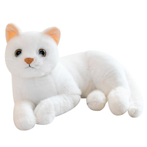 GVMJHYK Realistischen Katze Plüschtier, Katze Kuscheltier, Weiße Plüschkatze Stofftier Katzenpuppe mit Weicher PP-Baumwolle Füllung, Kuschelkissen für Kinder und Erwachsene 30cm von GVMJHYK